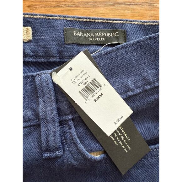 Banana Republic Travelers Slim Fit Dark Blue Denim Pants Size 32 x 34 NWT - Picture 2 of 10